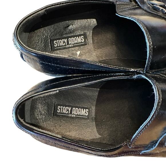 Stacy Adams Mens Size 10.5 Black Leather Slip On Loafers with Silver Buckle - Picture 2 of 9